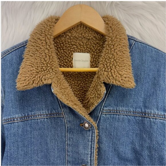 Favorite Daughter Bridget Crop Denim Bomber Jacket Sherpa Lined Concord Relaxed - Picture 6 of 16